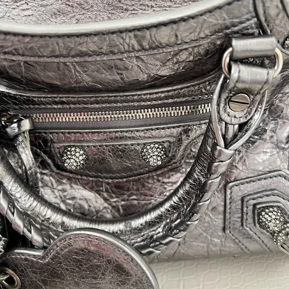 Balenciaga Neo Cagole City Bag Leather with Crystals XS - Metallic Silver - Picture 7 of 16